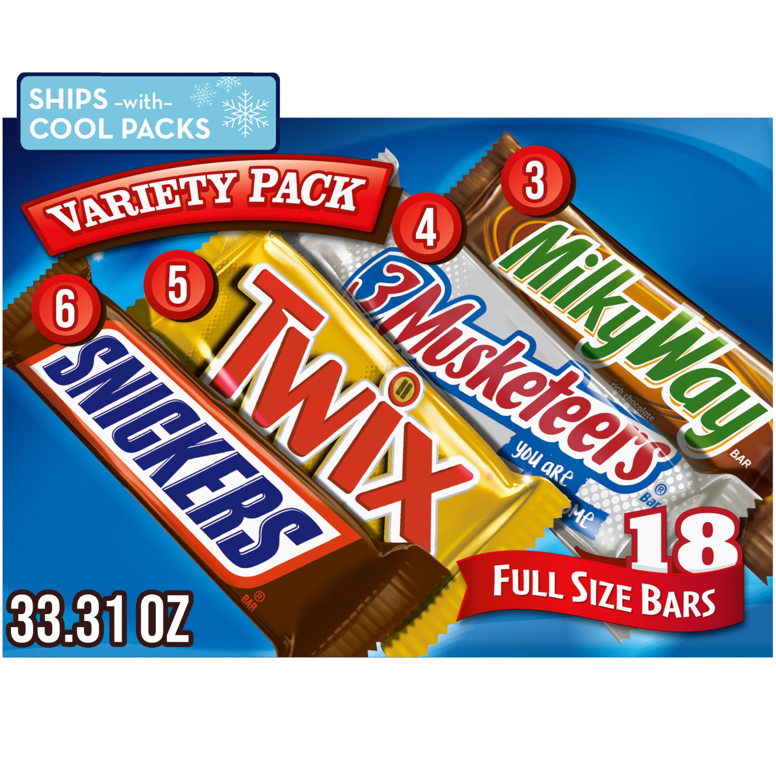 Mars SNICKERS, TWIX, MILKY WAY & 3 MUSKETEERS Individually Wrapped Variety Pack - Perfect Snack for Kids and Adults, Fu